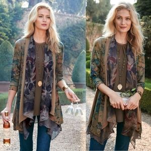 Soft Surroundings Tea Gardens Topper Printed Floral Open Cardigan